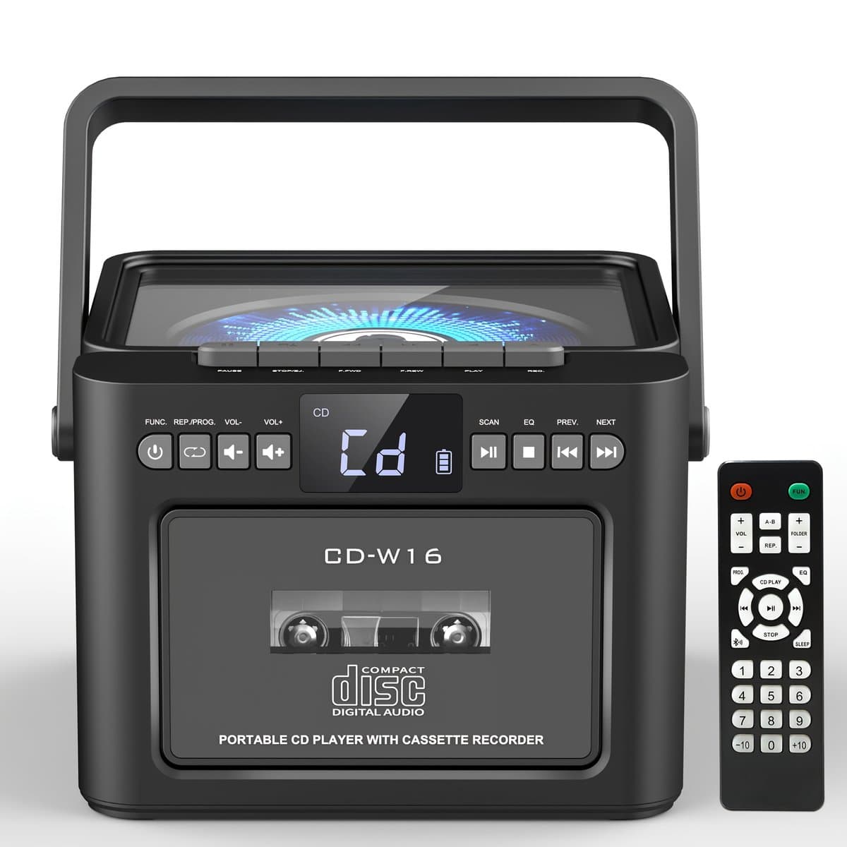 Draagbare CD-Cassette Speler - Retro Stijl - Boombox met 5000mAh Accu - Dubbele Stereo Luidsprekers - FM Radio - Met Afstandsbediening - USB/TF Kaart/AUX - Cassette Recorder - Voor Thuis, Reizen, Buiten, Huisentertainment — afbeelding 1