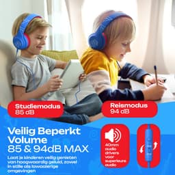 PowerLocus PLED Wired Kinder Koptelefoon met Draad - Koptelefoon voor kinderen - Veilig volume van 85dB en 94dB - Hoofdtelefoon - Met microfoon - Sharing Audio Functie - Blauw/Rood — thumbnail 3