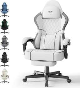 Soontrans-Wit-Gaming Stoel-met Inklapbare Voetensteun-Gamestoel Verstelbaar Rugleuning-Ergonomische Gaming Chair-als Bureaustoel-Uitgerust Met Hoofdsteun en Lendensteun-Katoen-Linnen Mix-Computerstoel Gaming-Voor Volwassenen en Jongeren — thumbnail 1