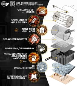 Stillstern Heteluchtfriteuse 12 l met led-touchscreen, XXL-receptenboek in het Duits, 12 programma's, voorverwarmen en warmhouden, 1800 W heteluchtfriteuse Air Fryer XXL zonder olie Drogen Minibakoven Campinggrill — thumbnail 4