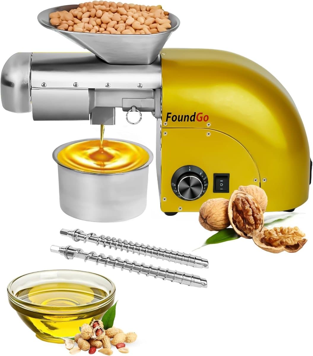 Elektrische Oliepers - Oliepersmachine - 1800W - 0-300°C - Heet & Koud Persen - 6-9 kg/u - Voor Noten, Pinda's, Sesam & Amandelen - Goud — afbeelding 1