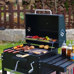 HOMAVO Houtskoolgrill, Barbecue met Deksel, Grilloppervlak: 56×42,5 cm, Hoogteverstelbare kolenbak, Opvouwbaar Zijtafeltje, Met Waterdichte Barbecuehoezen — thumbnail 5
