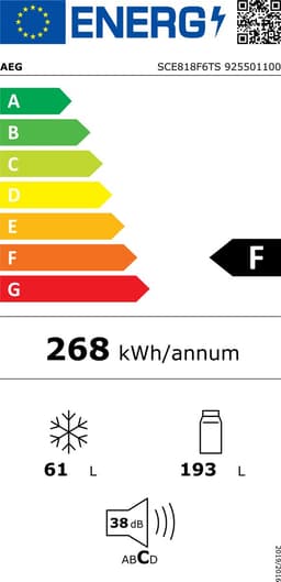 AEG SCE818F6TS koel-vriescombinatie Ingebouwd 253 l Wit — thumbnail 2