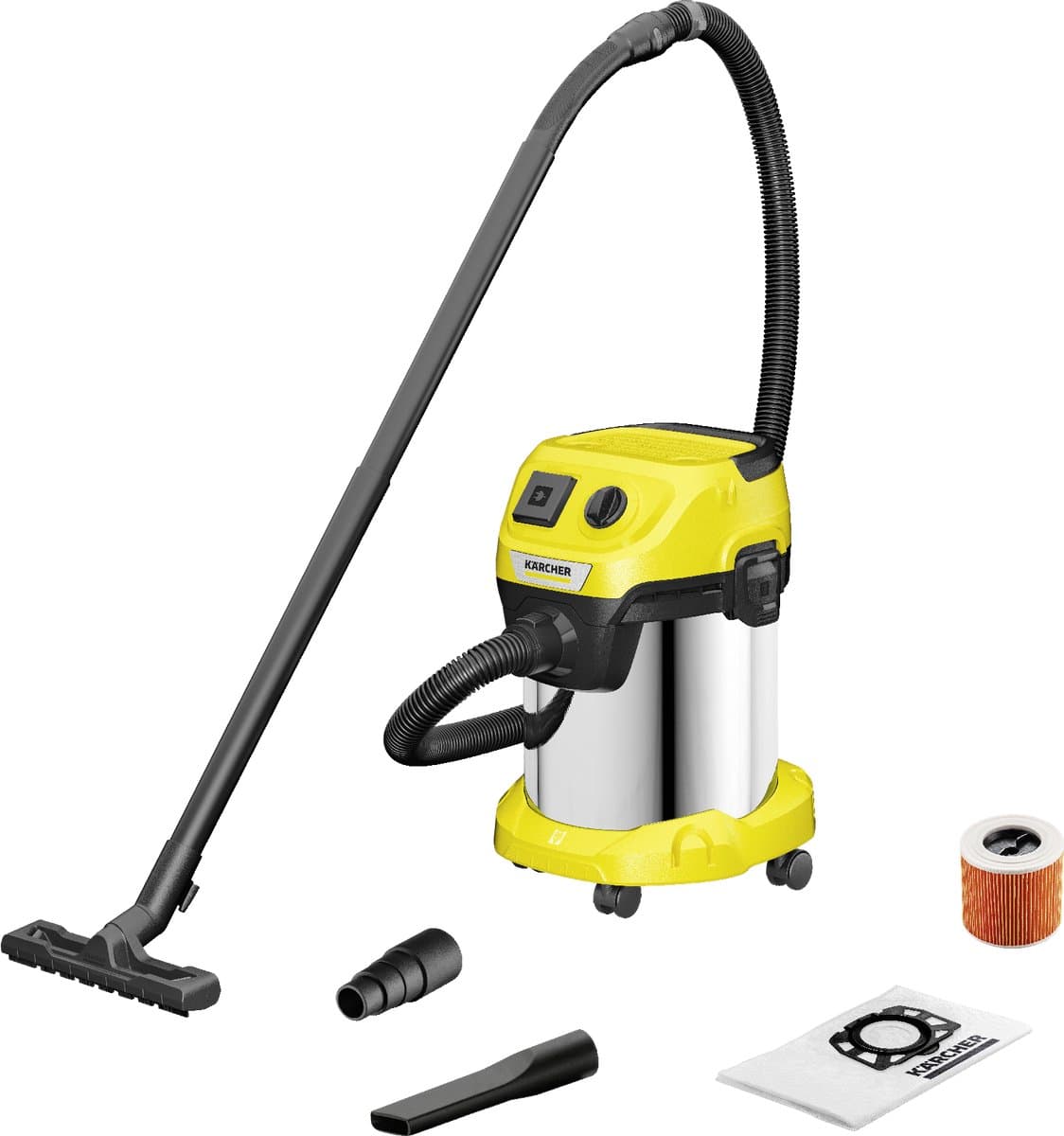 Kärcher WD 3 P S V-17/4/20 Nat-en Droogzuiger - 1000 W - RVS container 17 liter - Geïntegreerd stopcontact aansluiting gereedschap - Patroonfilter — afbeelding 1
