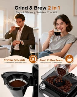 Aigostar Savor - Koffiezetapparaat met Bonenmaler - 1.5L - 12 Kopjes - Instelbare Sterkte - Digitaal Display - Warmhoudfunctie - 24u Timer - 1400W - Zwart — thumbnail 3