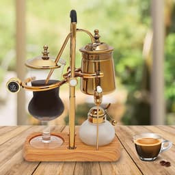 Sensova Gouden Sifon Koffiezetapparaat 400 ml met Geïntegreerd Filter - Luxe Vacuüm Koffie- en Theebrouwer van Borosilicaatglas met RVS Details, Houten Basis en Complete Potenset voor Intense Smaakbeleving en Stijlvolle Keukenpresentatie — thumbnail 4