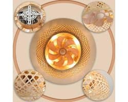 Bamboe Lampenkap Plafondventilator met Verlichting en Afstandsbediening - Stil Plafondlicht met 6 Snelheden en Omkeerbare Rotatie - Rieten Hanglamp voor Slaapkamer, Woonkamer en Keuken