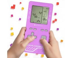 Silvergear Retro Spelcomputer Blokkenspel 26 Spelletjes - Speelgoed Voor in de Auto - Mini Arcade Game Console voor Kinderen - Puzzel Speelgoed - Reisspelletjes Voor Kinderen - Cadeau voor Jongens en Meisjes - Vakantie - 6, 7, 8, 9, 10+ Jaar - Paars