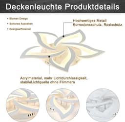 Dimbare LED Plafondlamp met Afstandsbediening - Modern Kleurveranderende Lamp voor Woonkamer en Slaapkamer - 5 Lichten, Ø 63 cm — thumbnail 5