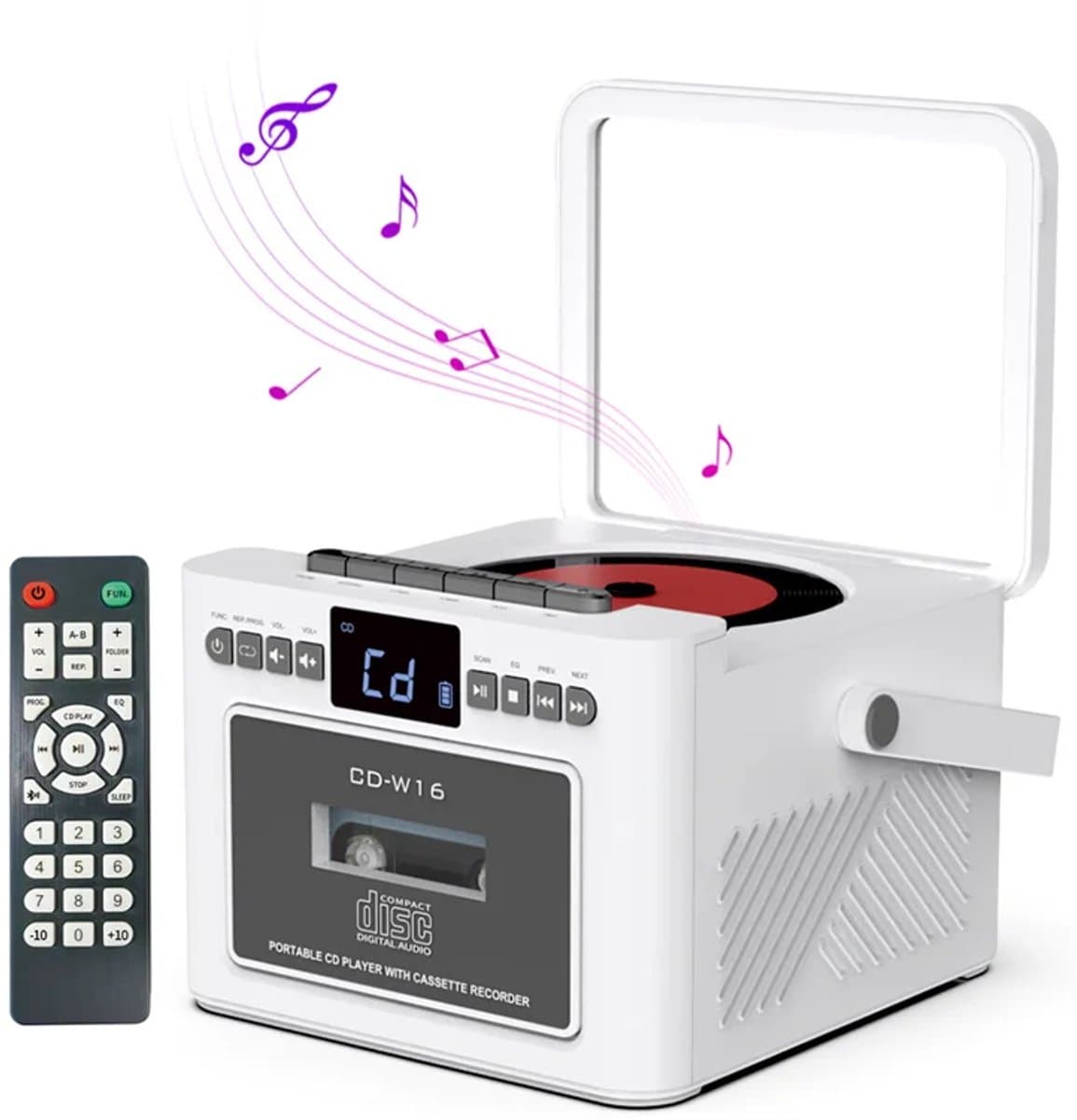 Draagbare CD-Cassette Speler - Retro Stijl - Boombox met 5000mAh Accu - Dubbele Stereo Luidsprekers - FM Radio - Met Afstandsbediening - USB/TF Kaart/AUX - Cassette Recorder - Voor Thuis, Reizen, Buiten, Huisentertainment — afbeelding 1