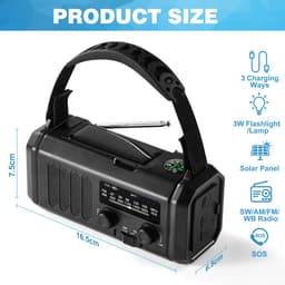 YONO Noodradio Solar Opwindbaar - Batterij Oplaadbaar 10.000mAh - Powerbank Zonneenergie - Draagbare Radio - Zaklamp - Survival Noodpakket — thumbnail 3