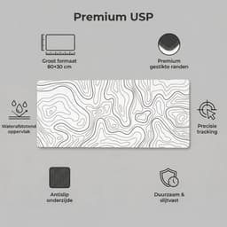 Witte XXL Muismat met Topografisch Design – 90x40 cm – Antislip – Voor Werk & Gaming — thumbnail 4