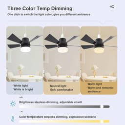 Plafondventilator met Verlichting en Afstandsbediening - Dimbare en Stille Ventilator voor Slaapkamer en Keuken — thumbnail 3