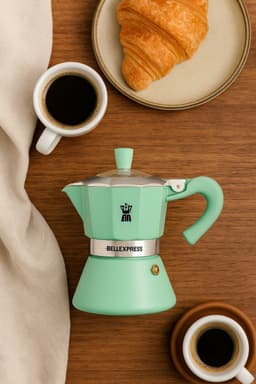 Italiaans koffiezetapparaat - PEZZETTI - BELLEXPRESS - Aluminium - 6 kopjes - Geschikt voor alle kookplaten inclusief inductie - Turquoise — thumbnail 2