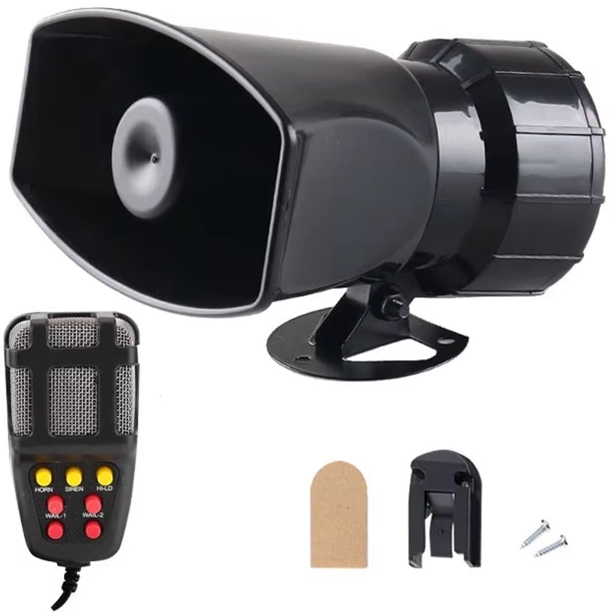 Megafoon – 100W – 12V Auto Sirene met Stemopname & Geluidstonen – Opname functie – Luidsprekerhoorn – Zwartunctie) — afbeelding 1