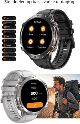 DrPhone ChronaX Max Rugged Smartwatch – 1.73” AMOLED – 100 Dagen Batterij – BT Bellen – SpO2 – GPS Tracking – 100+ Sportmodi – Roestvrij Stalen, PU Leren En Siliconen band - Zilver — thumbnail 5