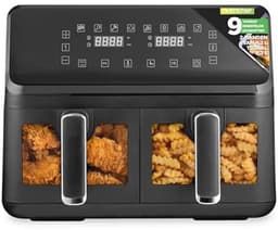 Dubbele Mand Luchtfriteuse 8.8 QT | Gezinsformaat Olievrije Friteuse met 360° Heet Lucht Technologie | 9 Voorgeprogrammeerde Kookopties — thumbnail 1