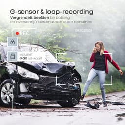 Norva - Dashcam voor Auto 3 in 1 - 4K Ultra HD - Voor en achter + binnen camera - Wifi & GPS - Nachtzicht - Besturing via app - 170 graden kijkhoek - G-sensor - loop recording - Incl. 64GB SD-kaart — thumbnail 5