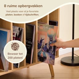 ACAZA LP Opbergsysteem - LP Houder - Premium XL - Lichte Eik - 100 x 75 x 40 cm (L x B x H) - Platenspeler Meubel - Vinyl Opbergsysteem - Platenkast - Platenhouder - 200 Platen — thumbnail 3