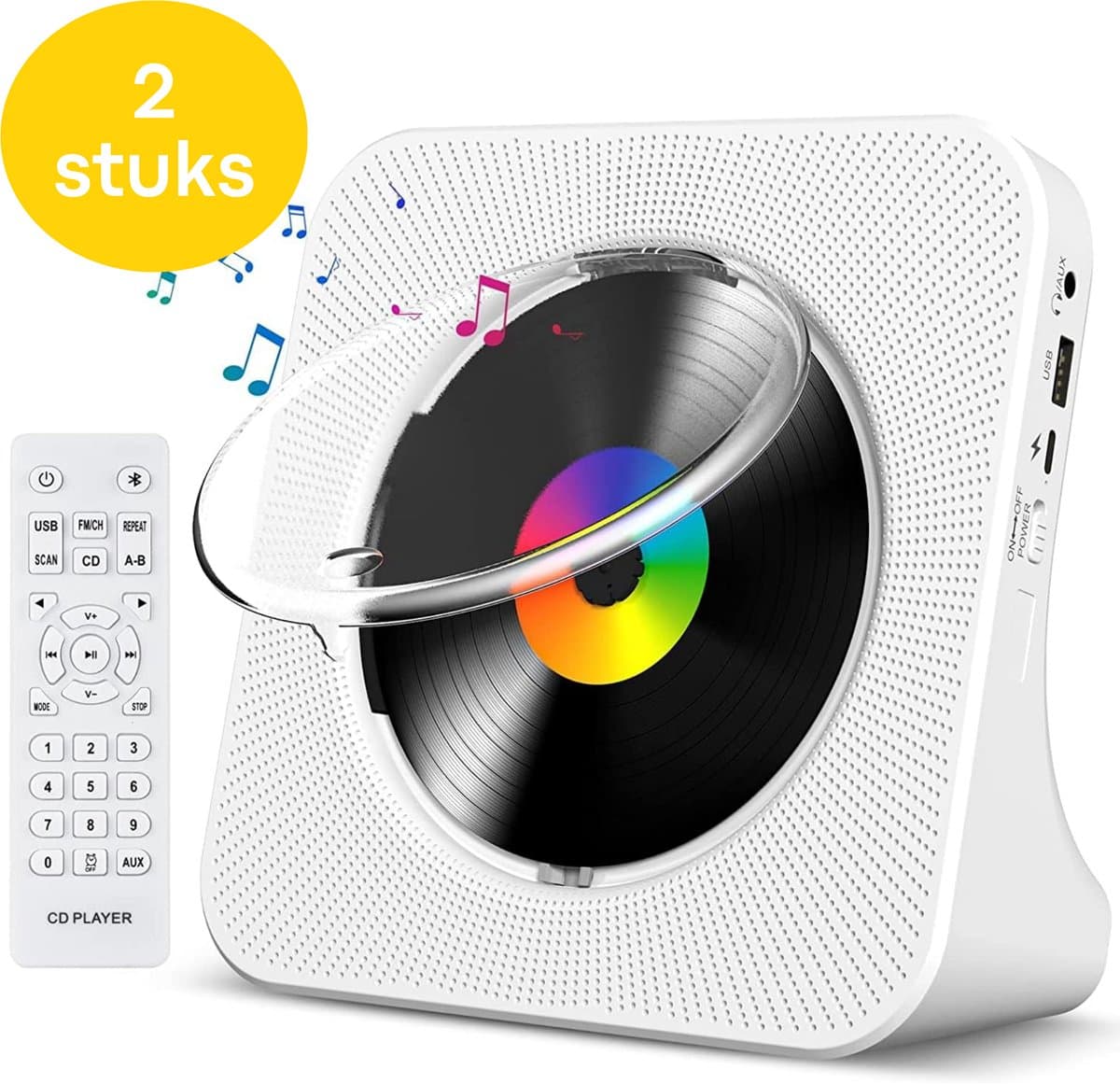 Vizual CD Speler - Compact 3-in-1 met CD, Radio en Bluetooth – 2 stuks - Draagbare CD-Speler met HiFi Speakers, FM Radio, LCD Scherm en USB ingang — afbeelding 1