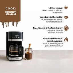 Koffiezetapparaat Filterkoffie - Coffee Machine - Touch Display - Instelbare Sterkte - Warmhoudfunctie - Anti-Drup - Zwart/RVS - COOK-IT — thumbnail 2