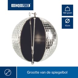 HQ-Power Set met discobal Ø 10 cm + 4W motor, roterende spiegelbol, 6l van reflecterend facetglas, 1.8-2.5 tpm, 5 kg draagvermogen, veilig ophangsysteem voor plafondmontage, dansvloer accessoire voor disco feesten, party decoratie & lichteffecten — thumbnail 2
