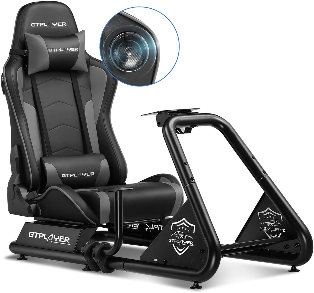 GTPLAYER - Simulator Cockpit - Met Luidsprekers en Stuurwiel Steun - Grijs — afbeelding 1
