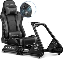 GTPLAYER - Simulator Cockpit - Met Luidsprekers en Stuurwiel Steun - Grijs — thumbnail 1
