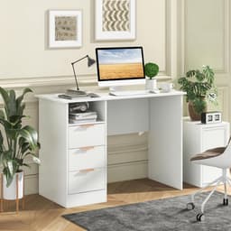 COSTWAY Bureau met 3 laden en laadstation, kleine computertafel, kinderbureau, moderne bureautafel, pc-tafel voor slaapkamer, werkkamer, kantoor, wit, 108 x 48 x 76 cm — thumbnail 5