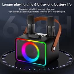Karaokemachine 2 microfoons voor volwassenen en kinderen, draagbare Bluetooth luidspreker met feest PA-podium en discolampen, geschenk — thumbnail 2
