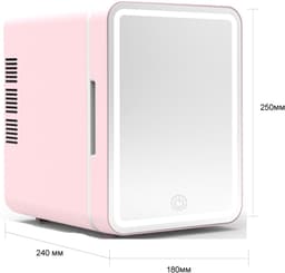 Mini koelkast 4L - Auto koelkast- Voor eten & drinken - Skincare & make-up fridge - Spiegel en LED-verlichting - USB - Roze — thumbnail 5
