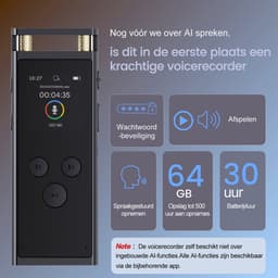 AI Digitale Voice Recorder - 64GB - AI Transcription en Samenvatting - Ondersteuning 102 Talen - App-bediening - voor Vergaderingen Interviews Lesgeven — thumbnail 3