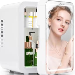 Mini koelkast 4L - Auto koelkast- Voor eten & drinken - Skincare & make-up fridge - Spiegel en LED-verlichting - USB - Wit — thumbnail 1