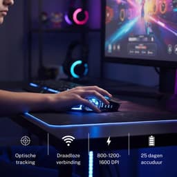 Lukana - Draadloze Gaming Muis - Oplaadbaar - Ergonomisch - Links & Rechtshandig - 1600 DPI - Zwart — thumbnail 4