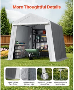 Garagetent - Opslagtent - 244 x 244 x 229 cm - PE Doek - Stalen Buisframe - Met Deur - Voor Fiets, Motor, Grasmaaier - Grijs — thumbnail 4