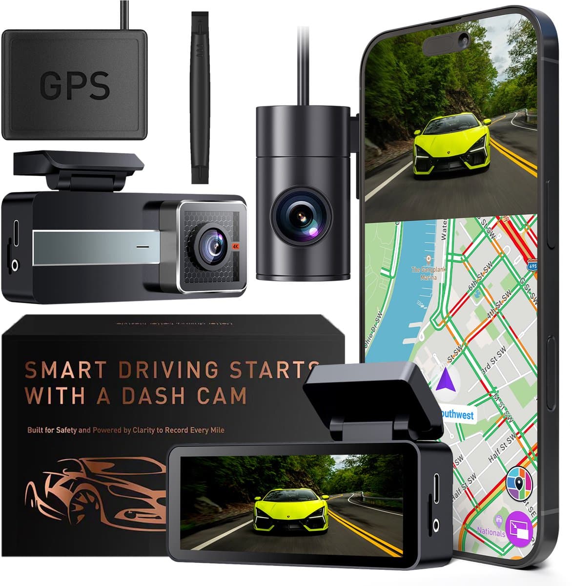 Koogle Dashcam - Auto - Voor & achter - Dual - 4K met APP - 128 GB Micro SD-kaart - Compleet pakket — afbeelding 1