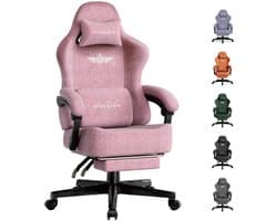 GTPLAYER - Gamingstoel Bureaustoel - Met 160° Verstelbare Rug - Roze Stoff