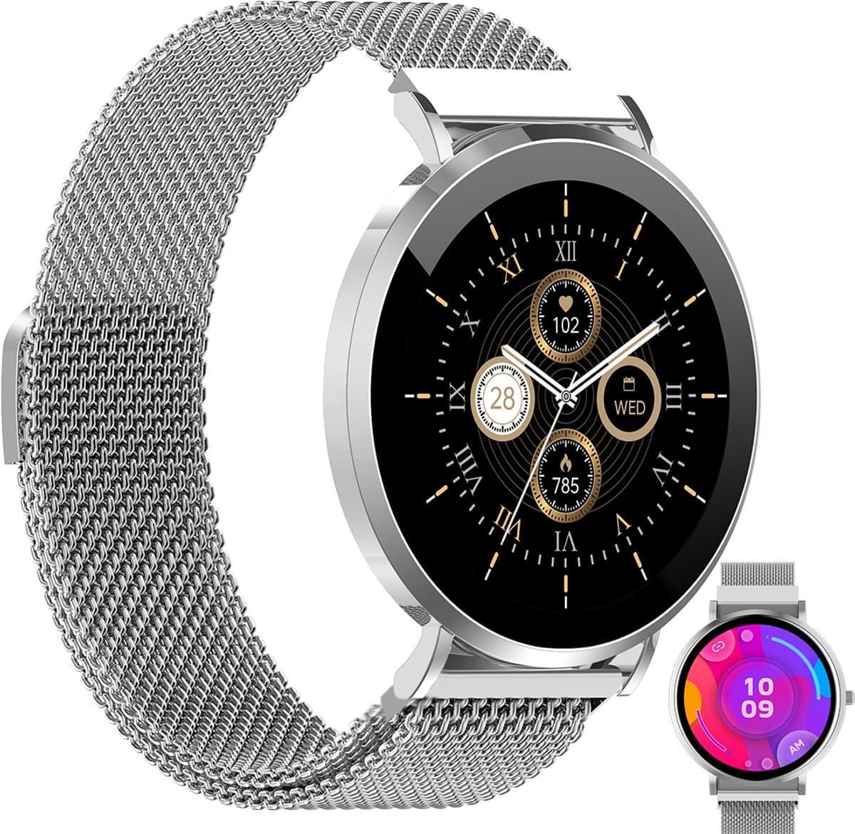 Denver Smartwatch - AMOLED - Hartslagmeter - Saturatiemeter - 100 sportmodi - Milanees bandje - Android iOS - SWC394S — afbeelding 1