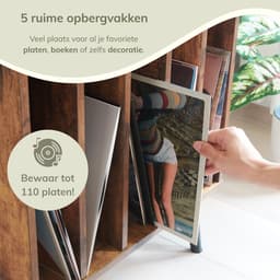ACAZA LP Opbergsysteem - LP Houder - Vintage Bruin - 56,5 x 39 x 66 cm (L x B x H) - Platenspeler Meubel - Vinyl Opbergsysteem - Platenrek - Platenkast - Platenhouder - 110 Platen — thumbnail 2
