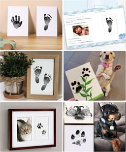 2 stuks - Baby handafdruk - Baby voetafdruk - Inktafdruk - Incl. 2 Fotolijstje en 4 Witte Kaartjes - Baby afdrukset - Babyshower Cadeau - Pootafdruk Hond & Kat - Veilig voor baby-aandenken - Zwart — thumbnail 5