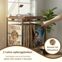 ACAZA LP Opbergsysteem - LP Houder - LP Rek - Vintage Bruin / Zwart - 48 x 38 x 80 cm (L x B x H) - Platenspeler Meubel - Vinyl Opbergsysteem - Platenrek - Platenkast - 200 Platen — thumbnail 2