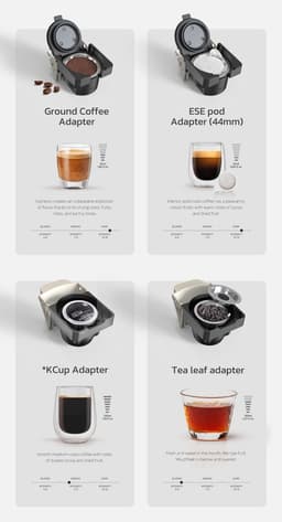 HiBREW H1B 6-in-1 Pods Koffiezetapparaat- Waterreservoir van 600 ml - Extractie met een druk van 20 Bar - Koude/Warme modus - LED-indicator - Beige — thumbnail 3