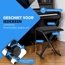 Finesse Pianokruk - Inklapbaar - in Hoogte Verstelbaar - met Kussen - Pianobank - Pianostoel - Zwart — thumbnail 4