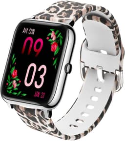 Belesy® HUNDRED - Smartwatch Dames - Smartwatch Heren - Horloge - 1.3 inch - Kleurenscherm - Full Touch - Stappenteller - Multi Sport - 100+ Watchfaces - Siliconen - Panterprint - Moederdag — thumbnail 3