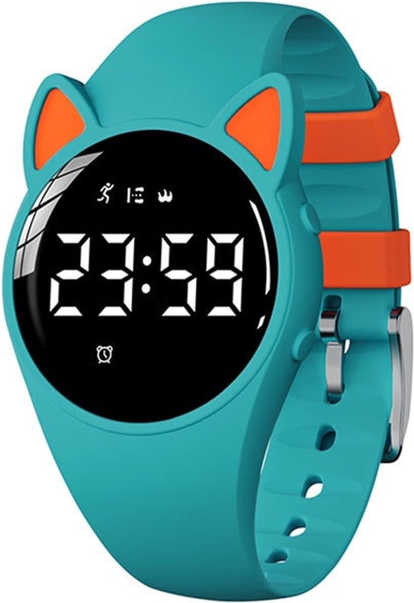 Smartwatch Kinderen - Kat - Stappenteller - Stopwatch - Turquoise — afbeelding 1