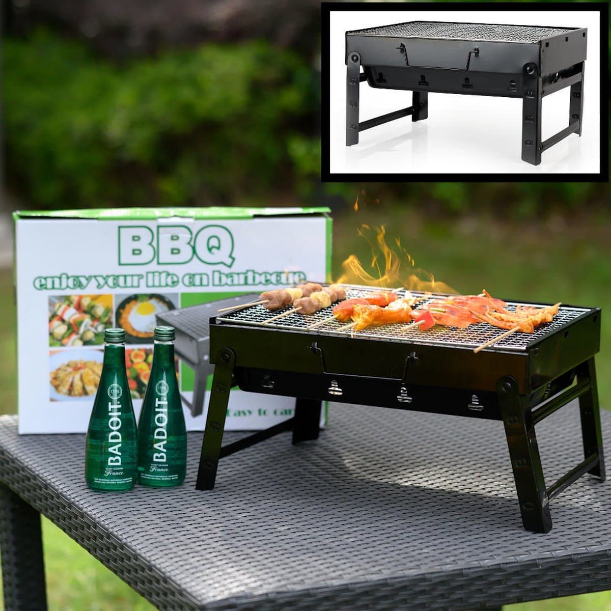Portable Houtskool Barbecue - Grilloppervlak (LxB) 43 x 27 cm - Inklapbaar - Zwart — afbeelding 1