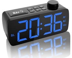 YUCONN - Wekkerradio - Wekker Kinderen - Grote LED Cijfers - Digitaal - Dimbaar - Dubbel alarm - Op Netstroom - Senioren