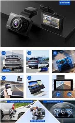 AZDome M63 Pro 2CH Dual dashcam met achter camera - Ultra 4K + FullHD resolutie - Wifi - GPS - Parkeerstand - 64gb Micro SD - 3.0 inch IPS LCD - dashcam voor auto met achter camera — thumbnail 5