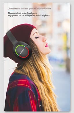 TechU™ Draadloze Koptelefoon met Microfoon Bluetooth 5.0 – Game Headset met LED Licht – Hoofdtelefoon voor Muziek, Podcast & Gamen – Zwart — thumbnail 4