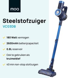 MOA Steelstofzuiger Ultra - 2-in-1 - Kruimeldief - Draadloos - 180 Watt - Zonder zak - VC03DB — thumbnail 2